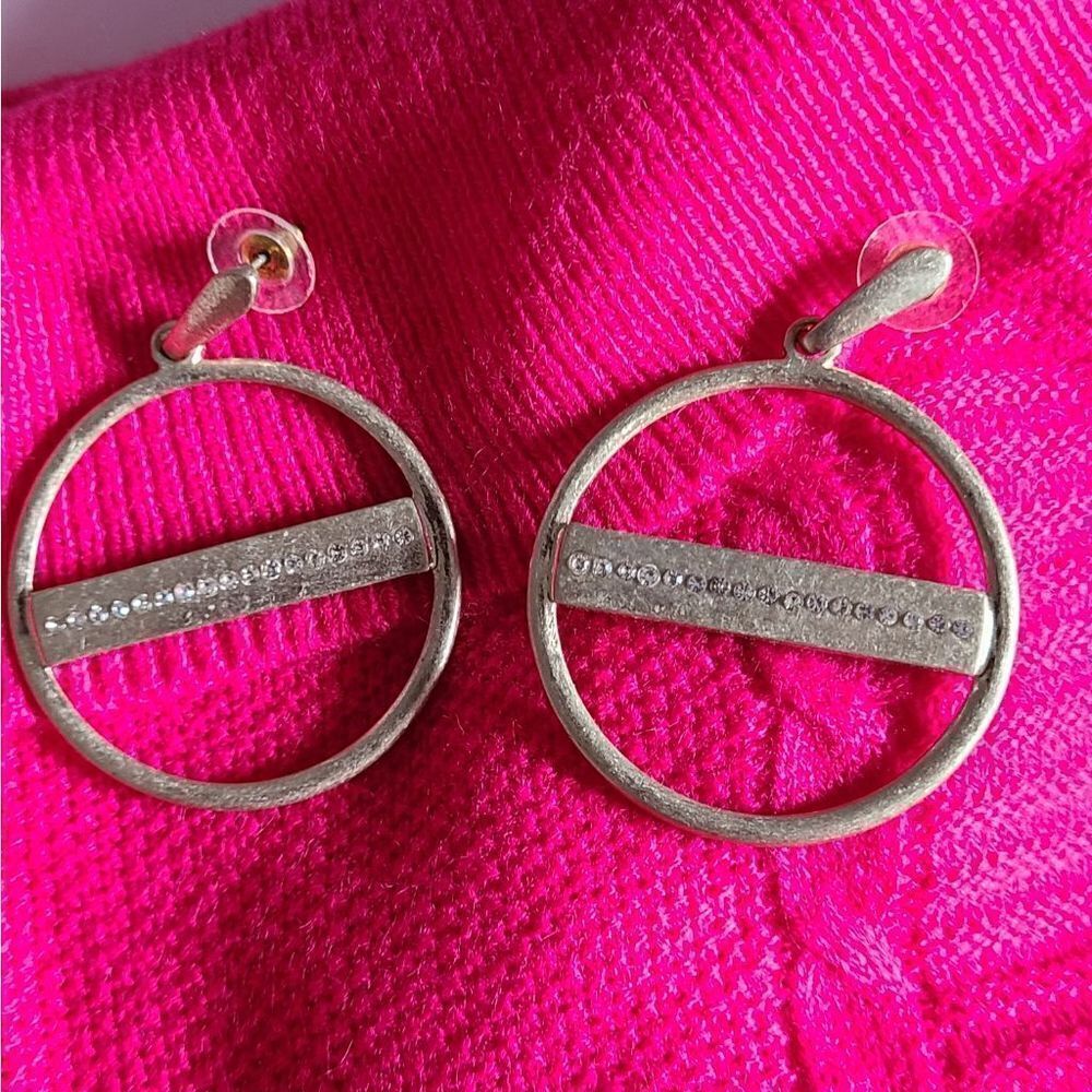 Gold Tone Circular Hoop Rhinestone Accent Post Earrings - Picture 9 of 10